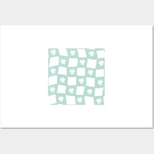 Large Floral Checker Board - pastel teal green Posters and Art